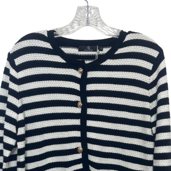 Lillusory Striped Cardigan Sweater Womans Small Black White New Winter Fall - Picture 3 of 9